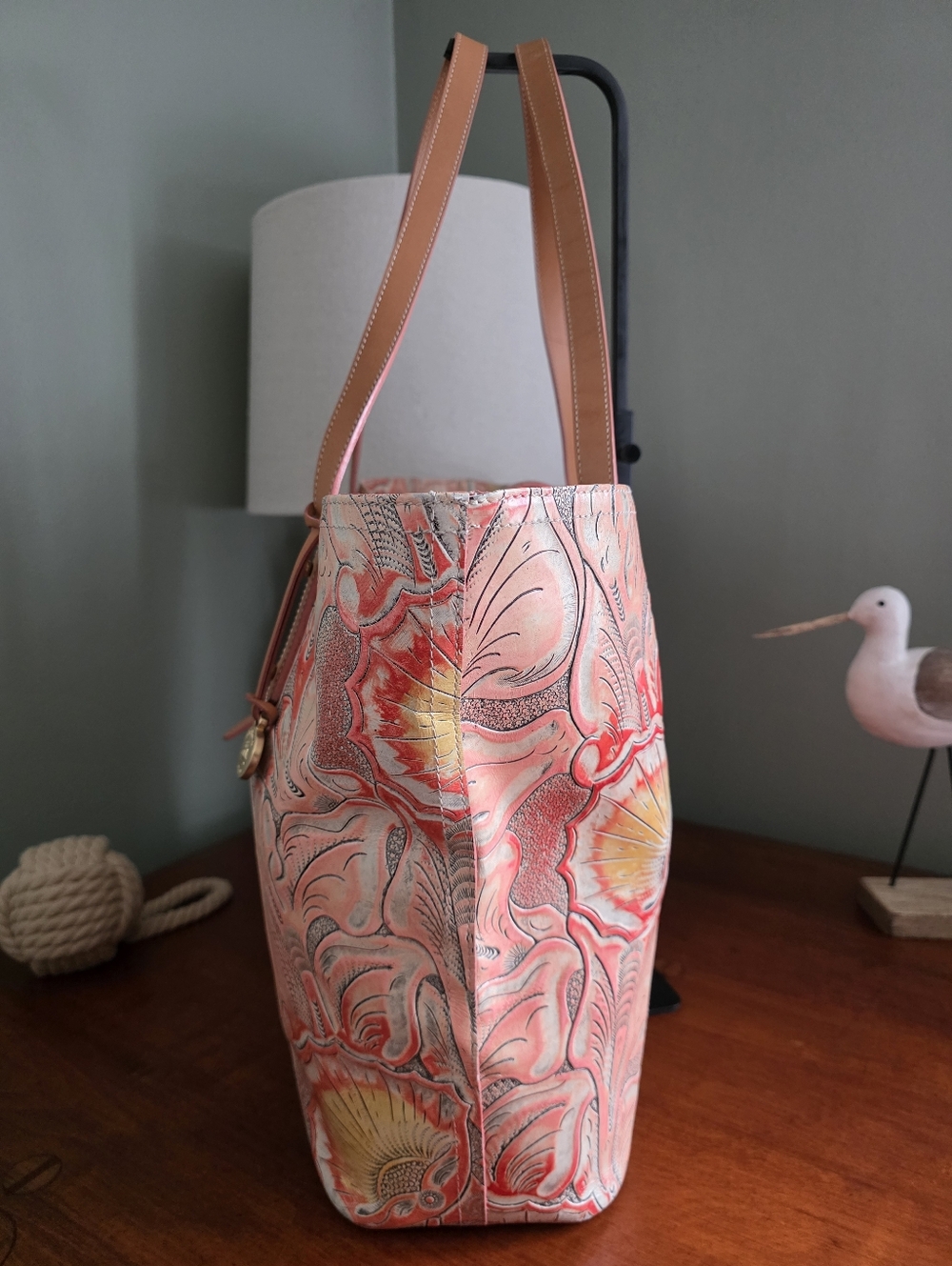 Brahmin All Day Tote Sunset Batik Floral Embossed Leather Tote Bag - Picture 2 of 16
